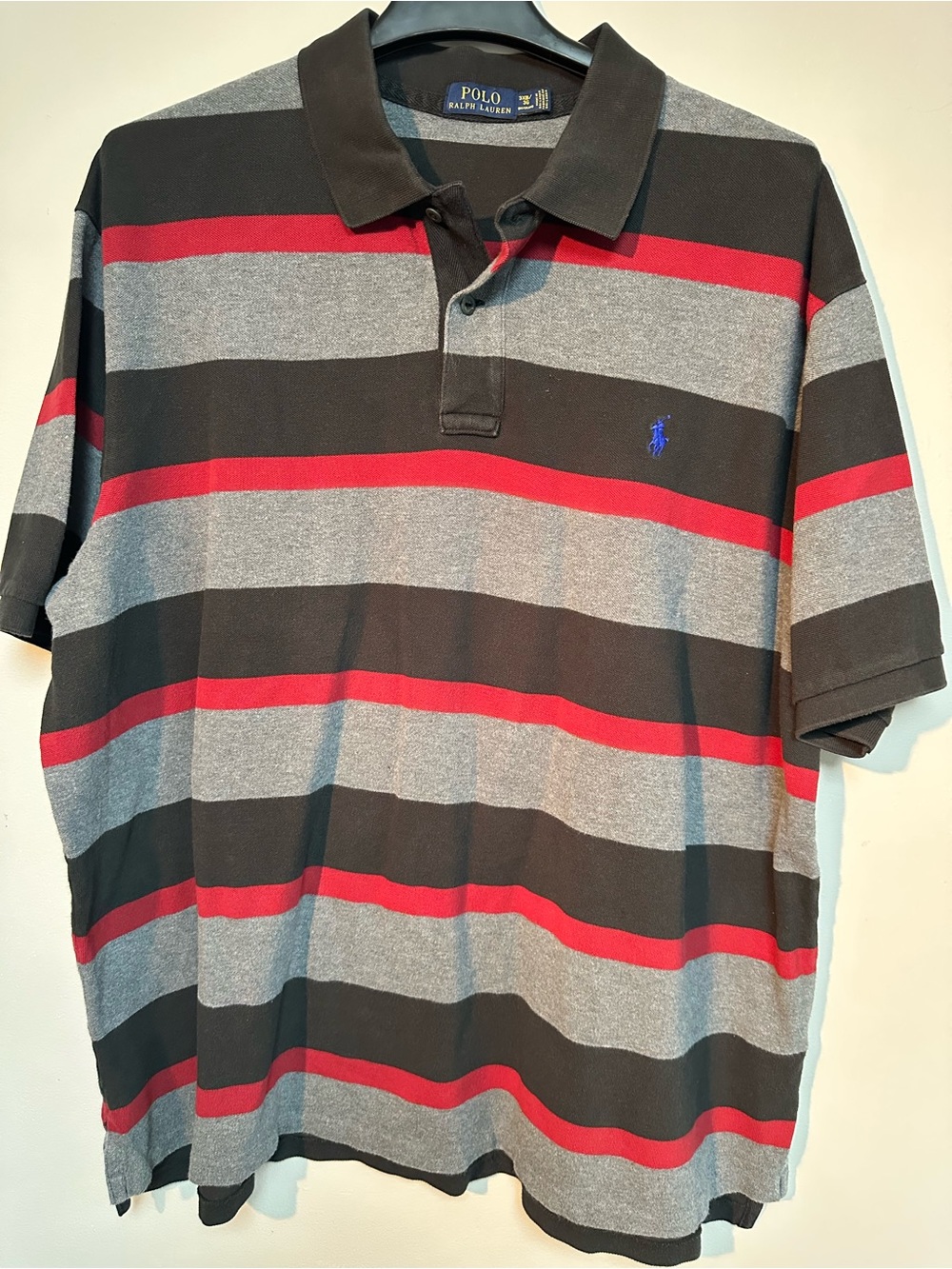 Ralph Lauren Striped Polo Shirt in Black, Gray & Red